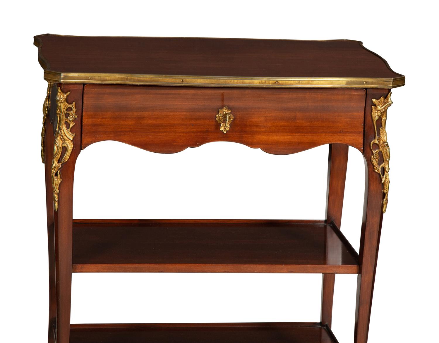 Two Louis XV Style Gilt Metal Mounted Mahogany Side Tables