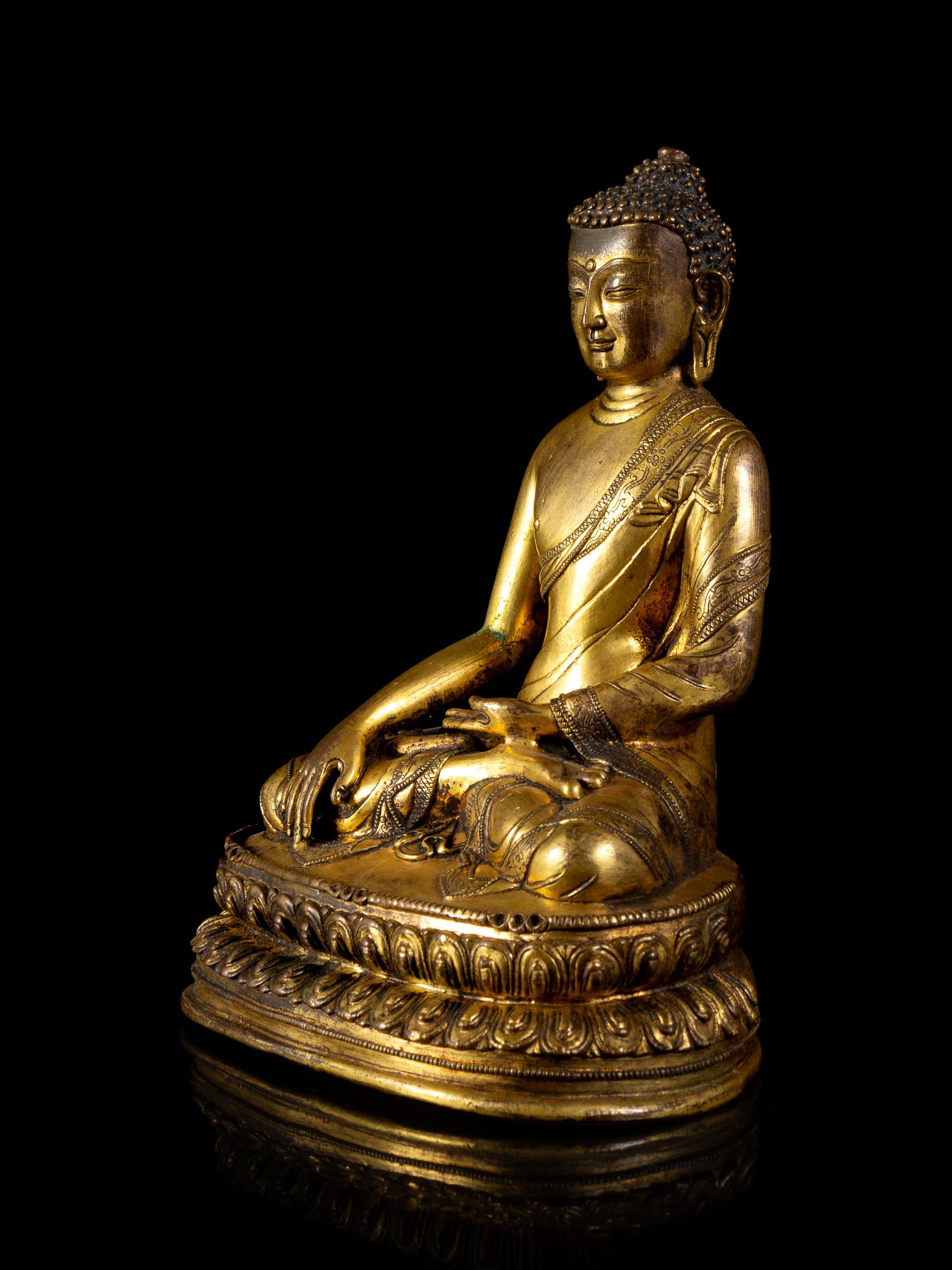 A Sino-Tibetan Gilt Bronze Figure of Buddha