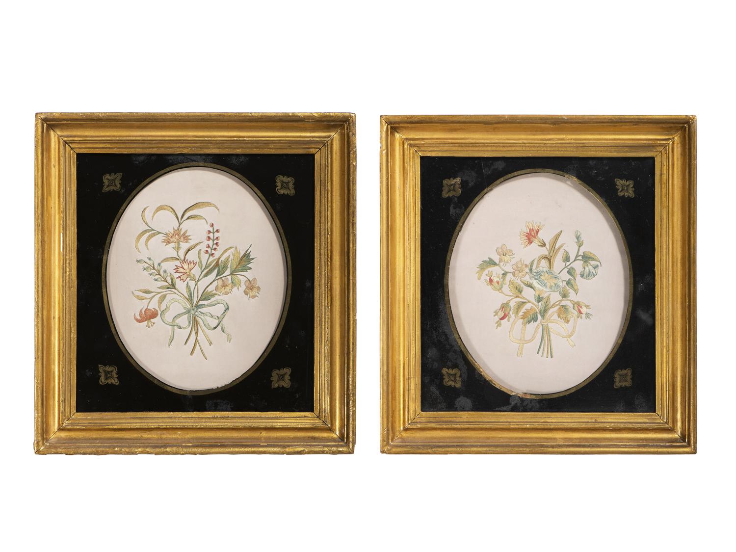 A Pair of Floral Needlework Embroidered Pictures