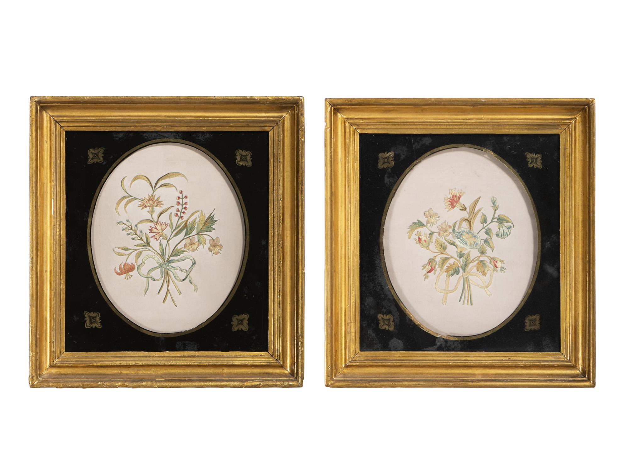 A Pair of Floral Needlework Embroidered Pictures