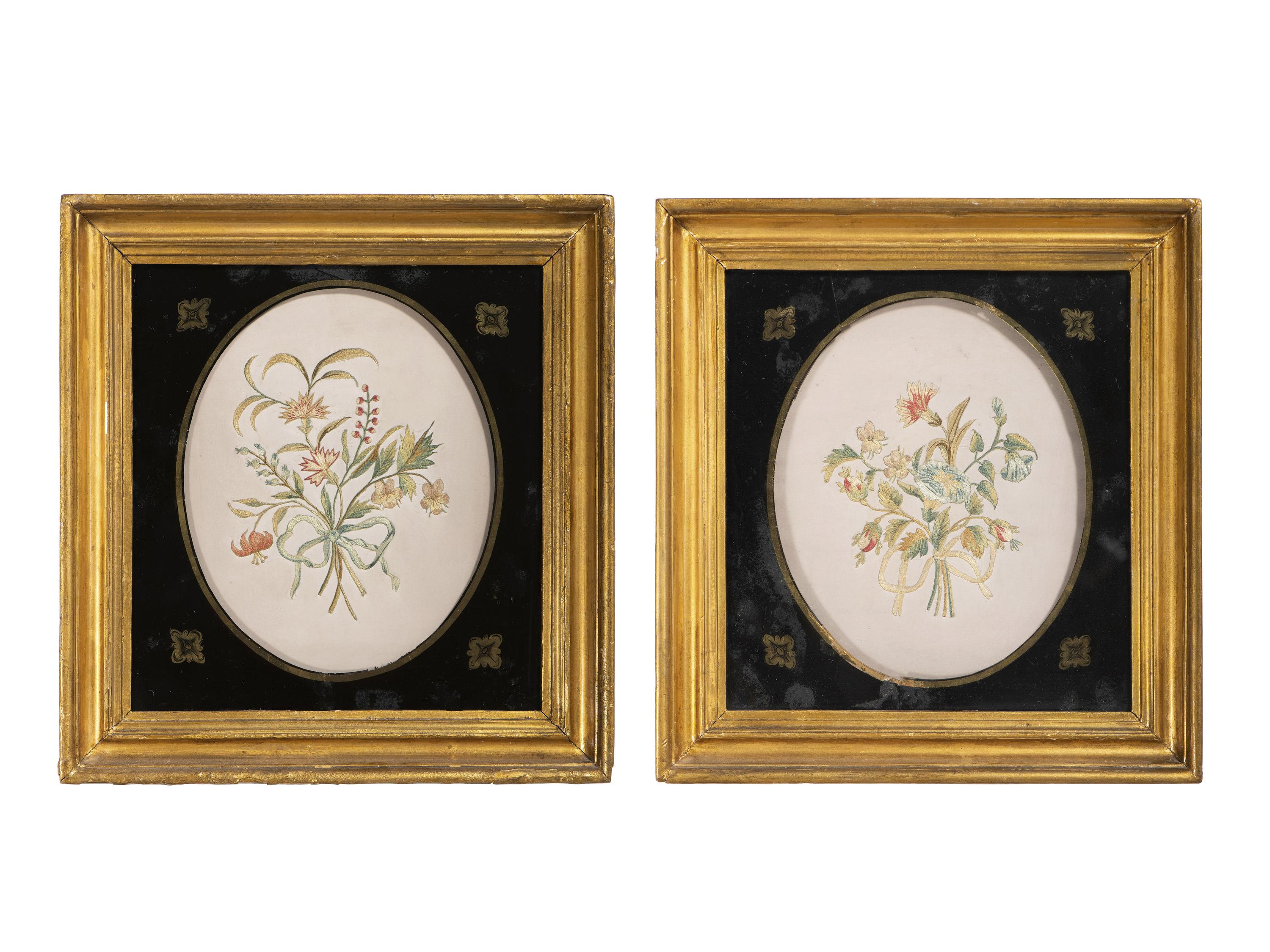 A Pair of Floral Needlework Embroidered Pictures