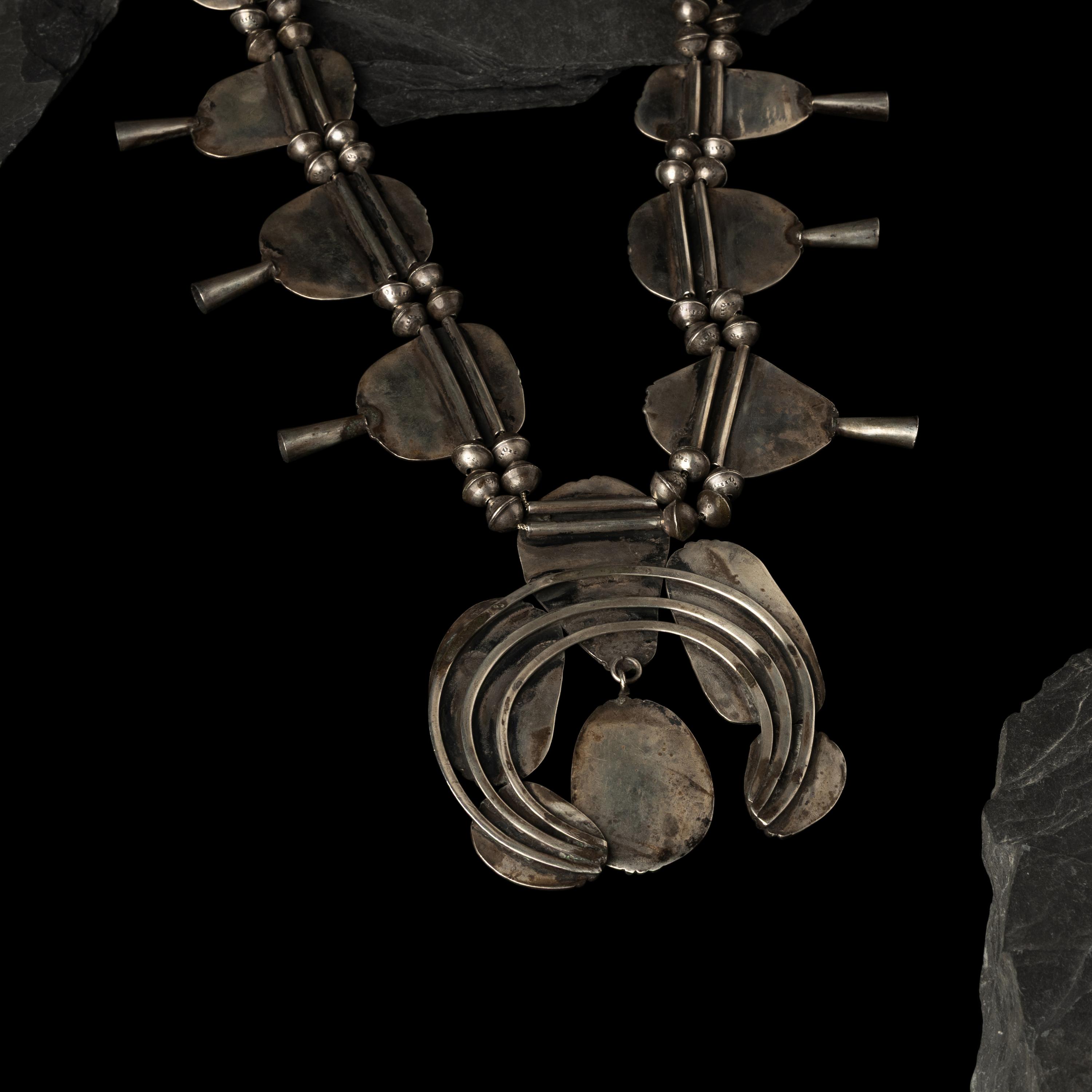 Navajo Statement Silver and Turquoise Squash Blossom Necklace