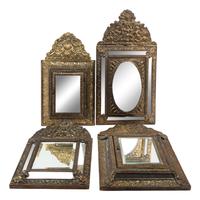 Four Dutch Baroque Style Pressed Brass Mirrors