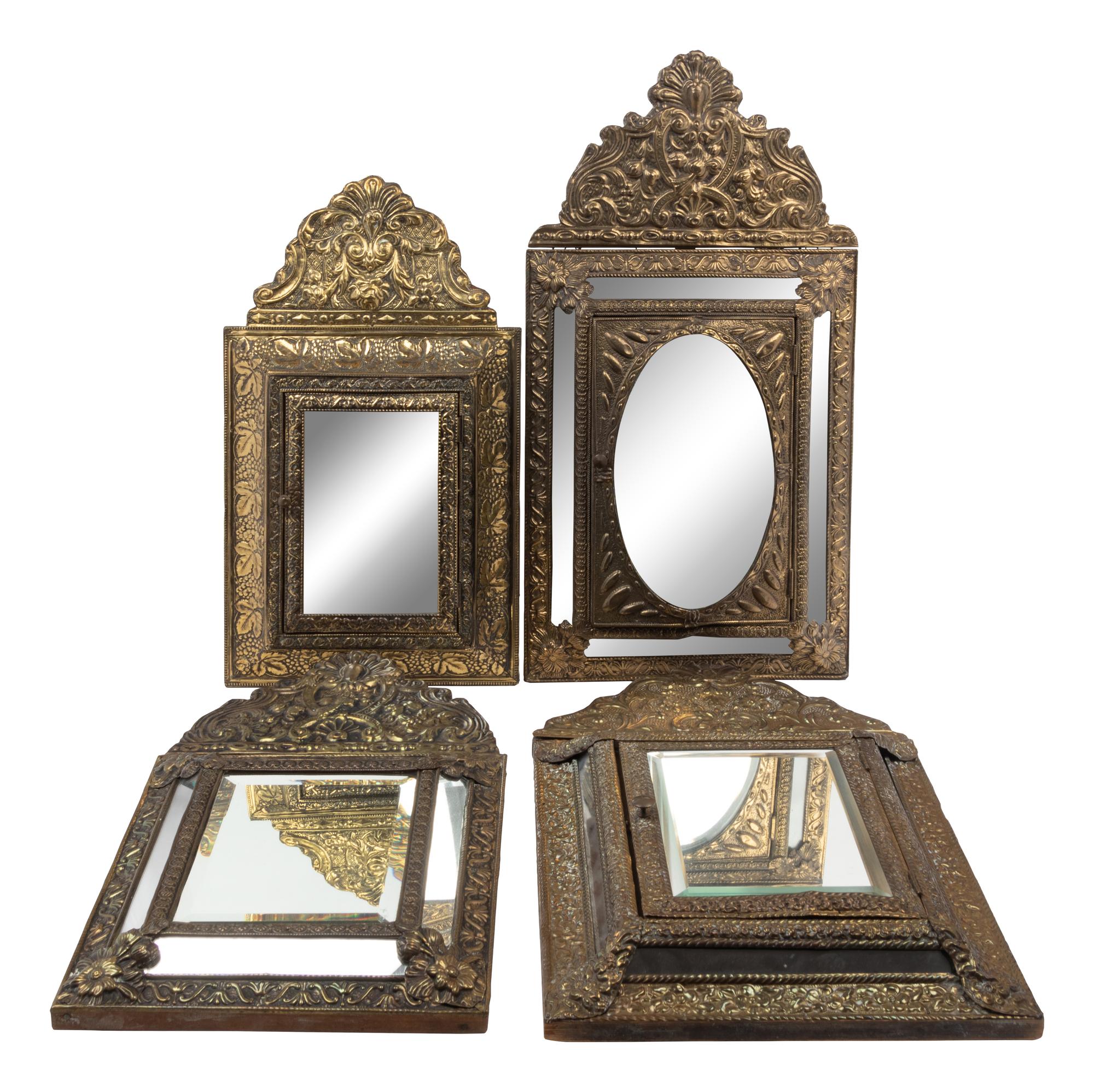 Four Dutch Baroque Style Pressed Brass Mirrors