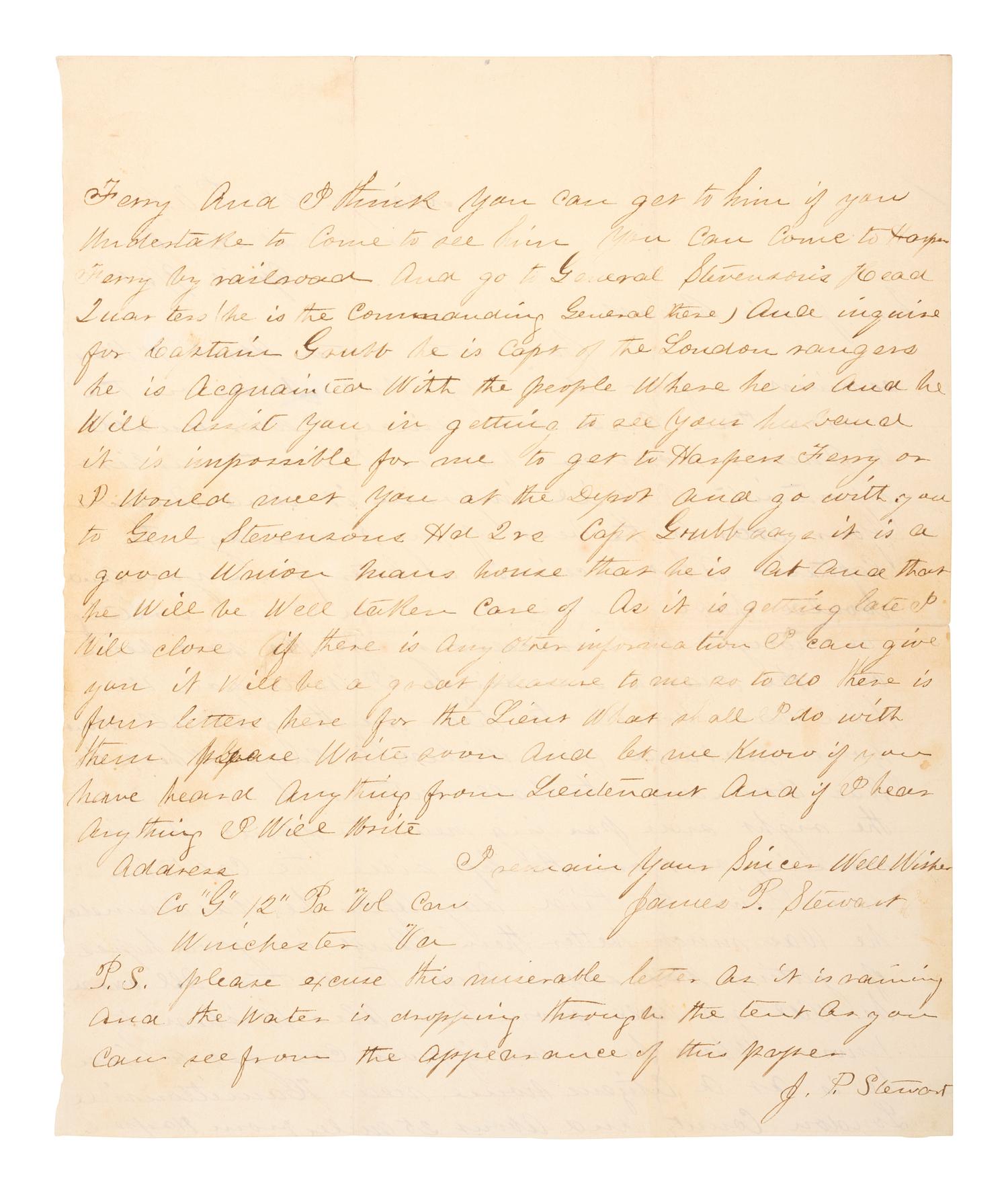 [CIVIL WAR]. 2 letters written to the wife of Captain John H. Black, 12th Pennsylvania Cavalry.