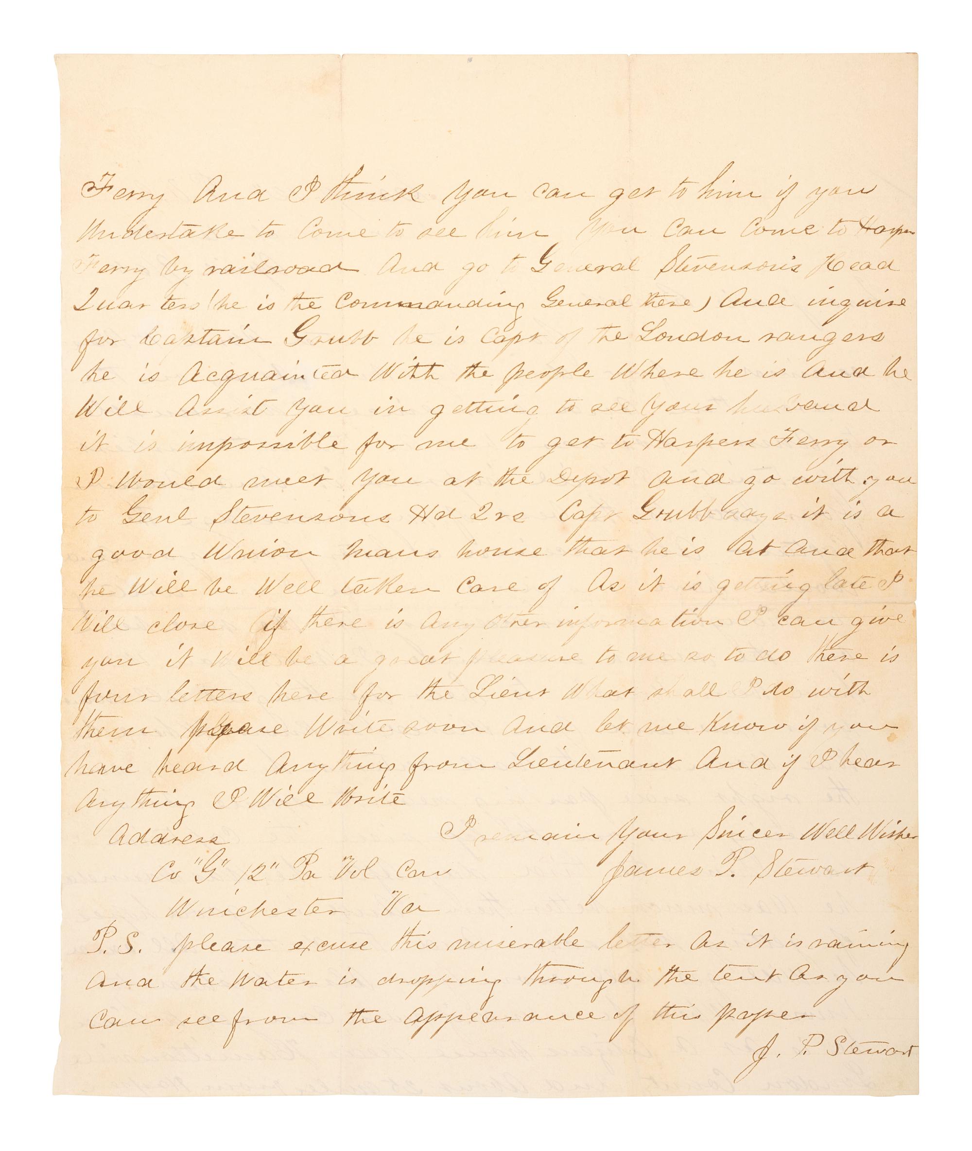 [CIVIL WAR]. 2 letters written to the wife of Captain John H. Black, 12th Pennsylvania Cavalry.