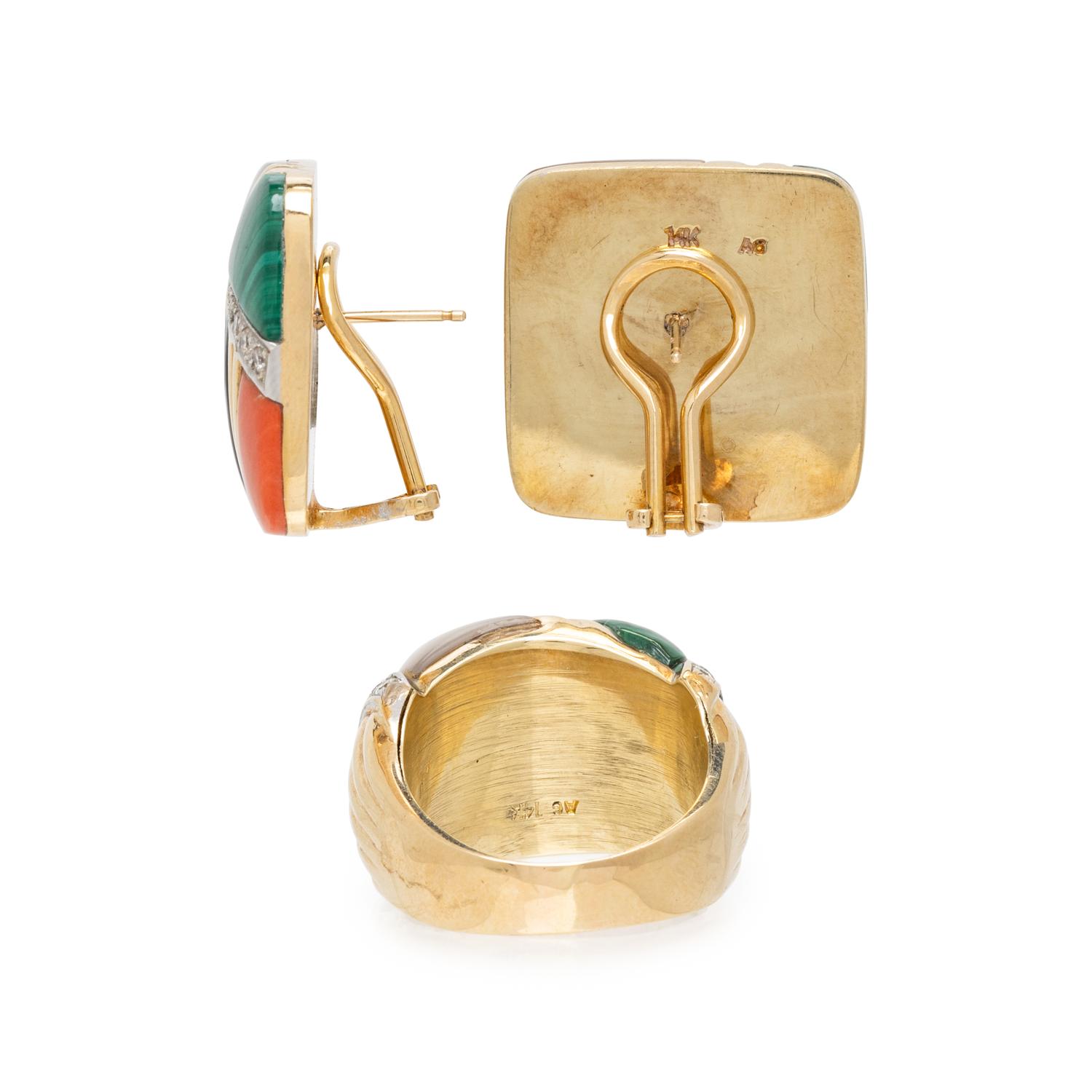 ASCH GROSSBARDT, MULTIGEM AND DIAMOND EARRINGS AND RING