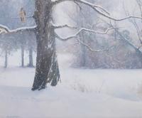 Snowy Landscape with Hawk