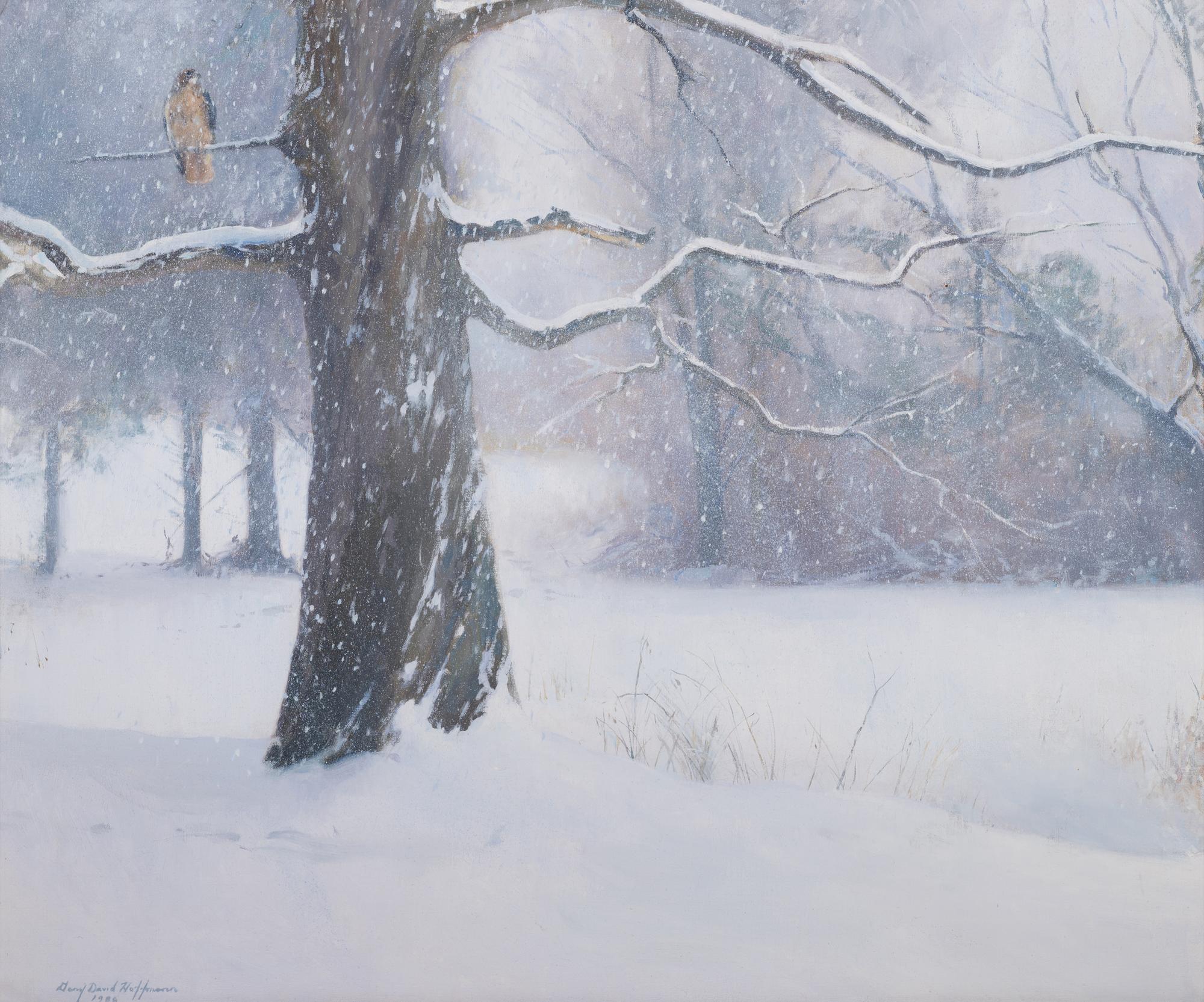 Snowy Landscape with Hawk