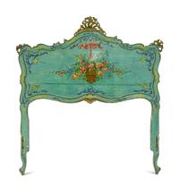 A Louis XV Painted and Parcel Gilt Carved Pine Bed