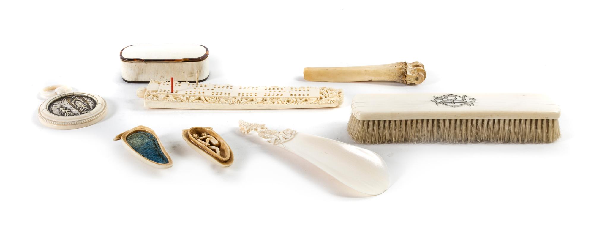 A Collection of Ivory and Bone Articles, Width of first 7 inches.