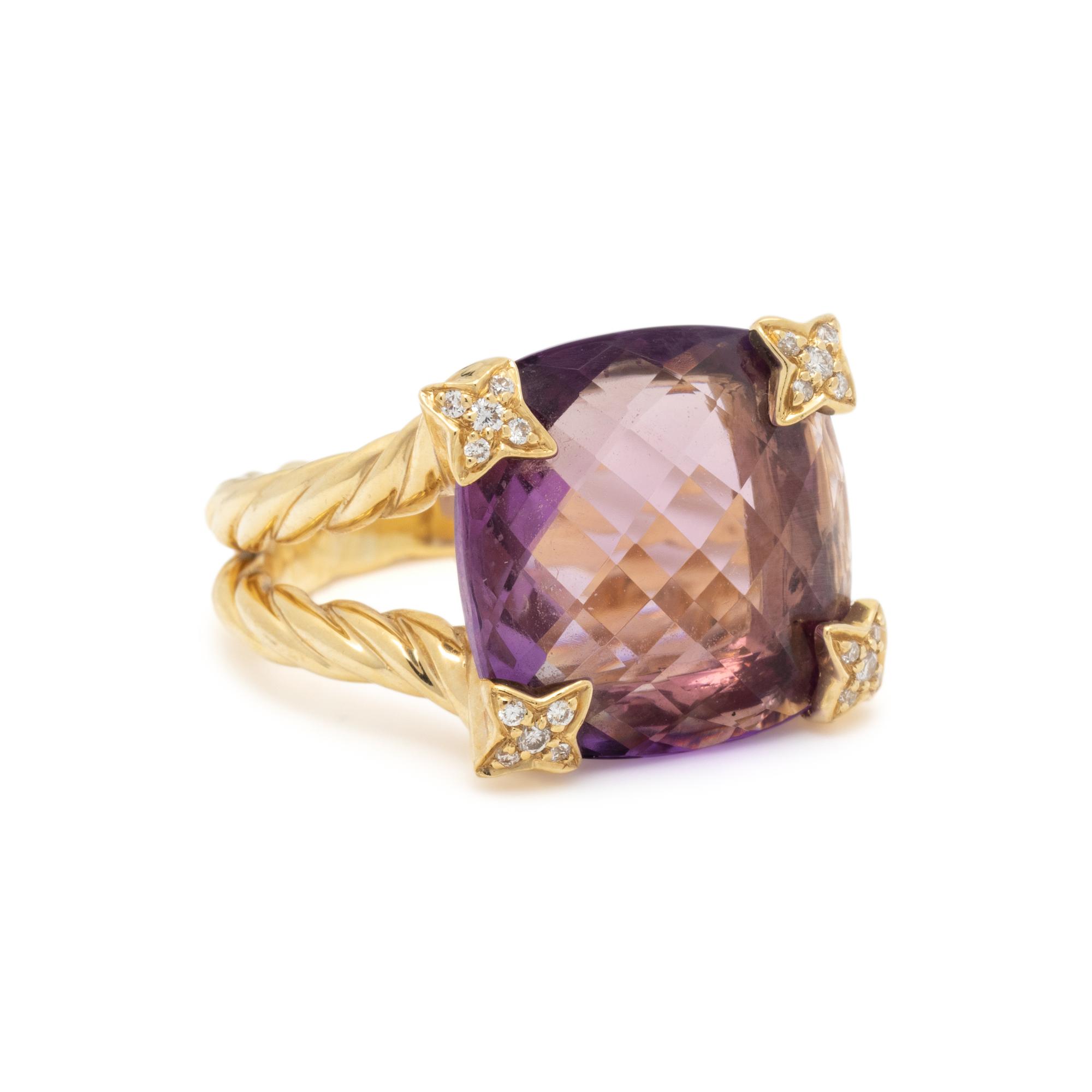 DAVID YURMAN, YELLOW GOLD, AMETHYST AND DIAMOND RING