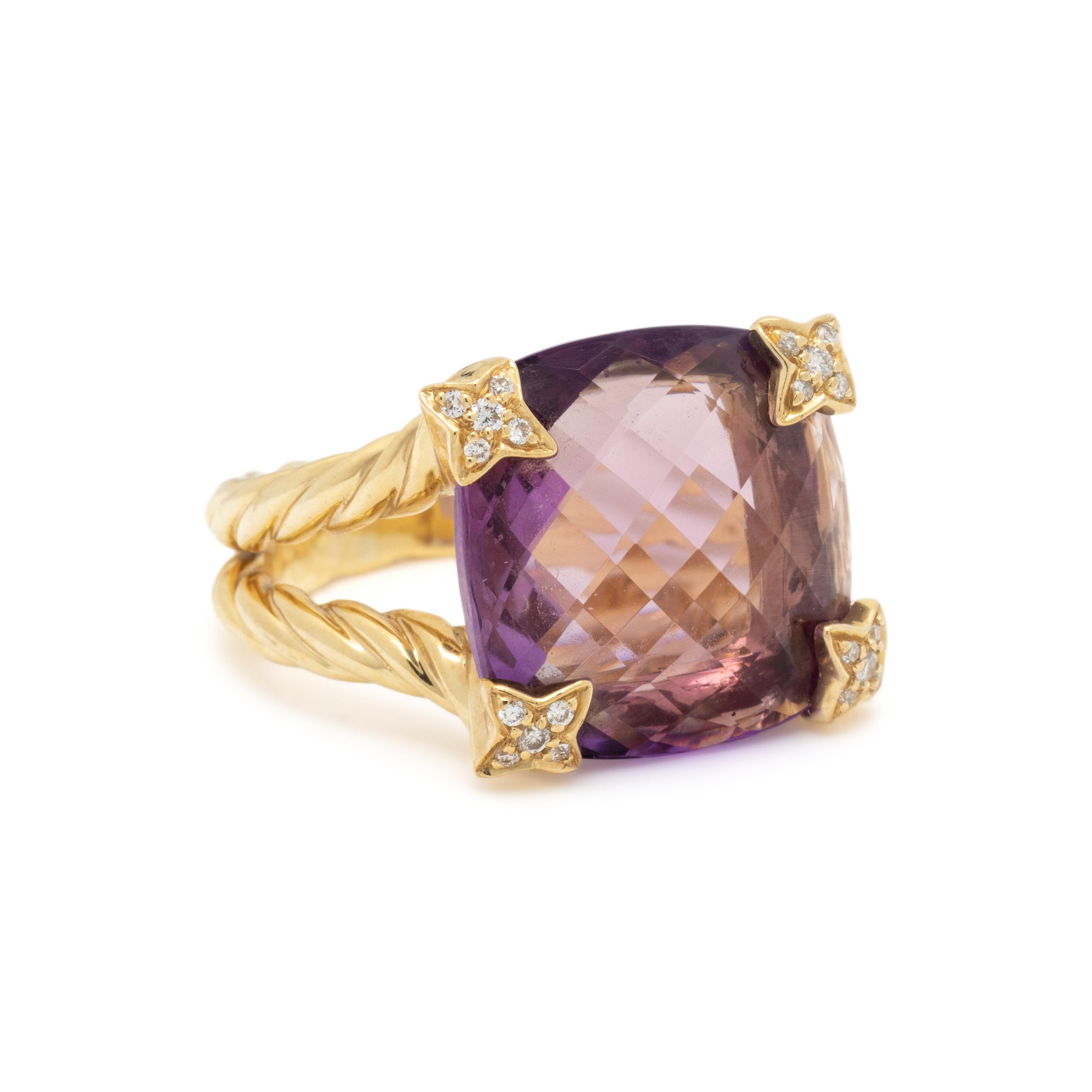 DAVID YURMAN, YELLOW GOLD, AMETHYST AND DIAMOND RING