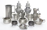 A Collection of Pewter and Pewter Mounted Table Articles Height of tallest 6 inches. — 19TH/20TH CENTURY