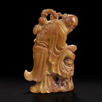 A Chinese carved soapstone figure of Shoulao 寿山石雕寿老