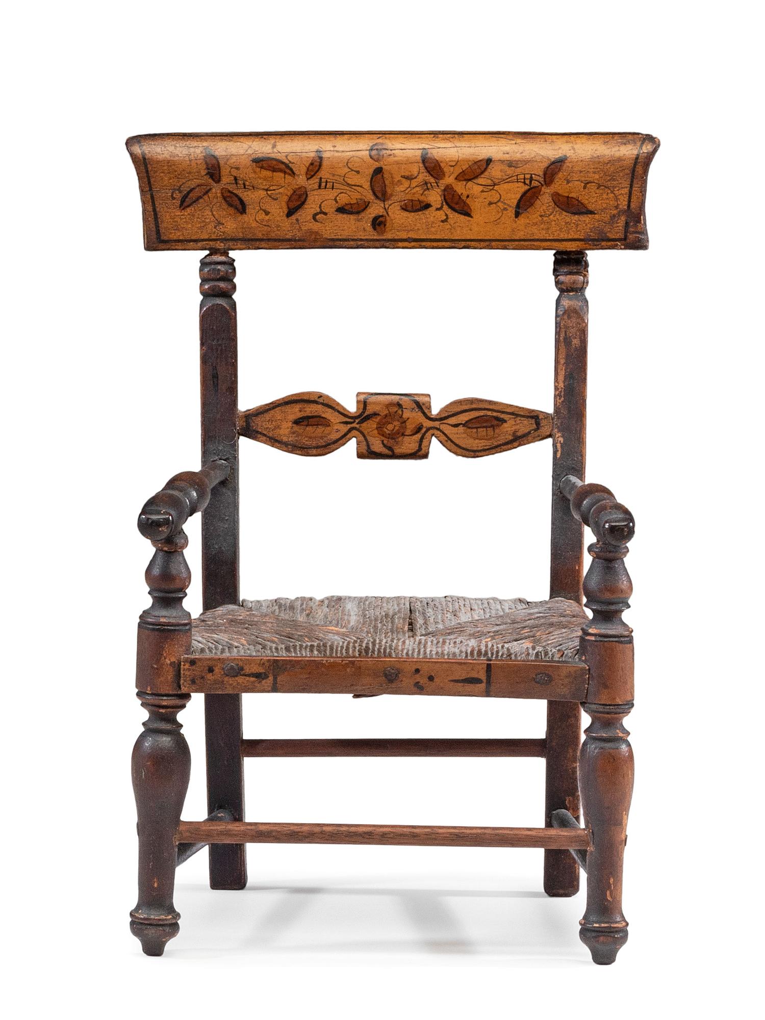 A Classical Miniature Paint-Decorated Rush Seat Fancy Chair