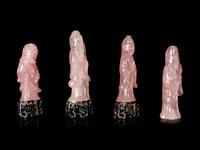Four Chinese Carved Rose Quartz Figures of Immortals