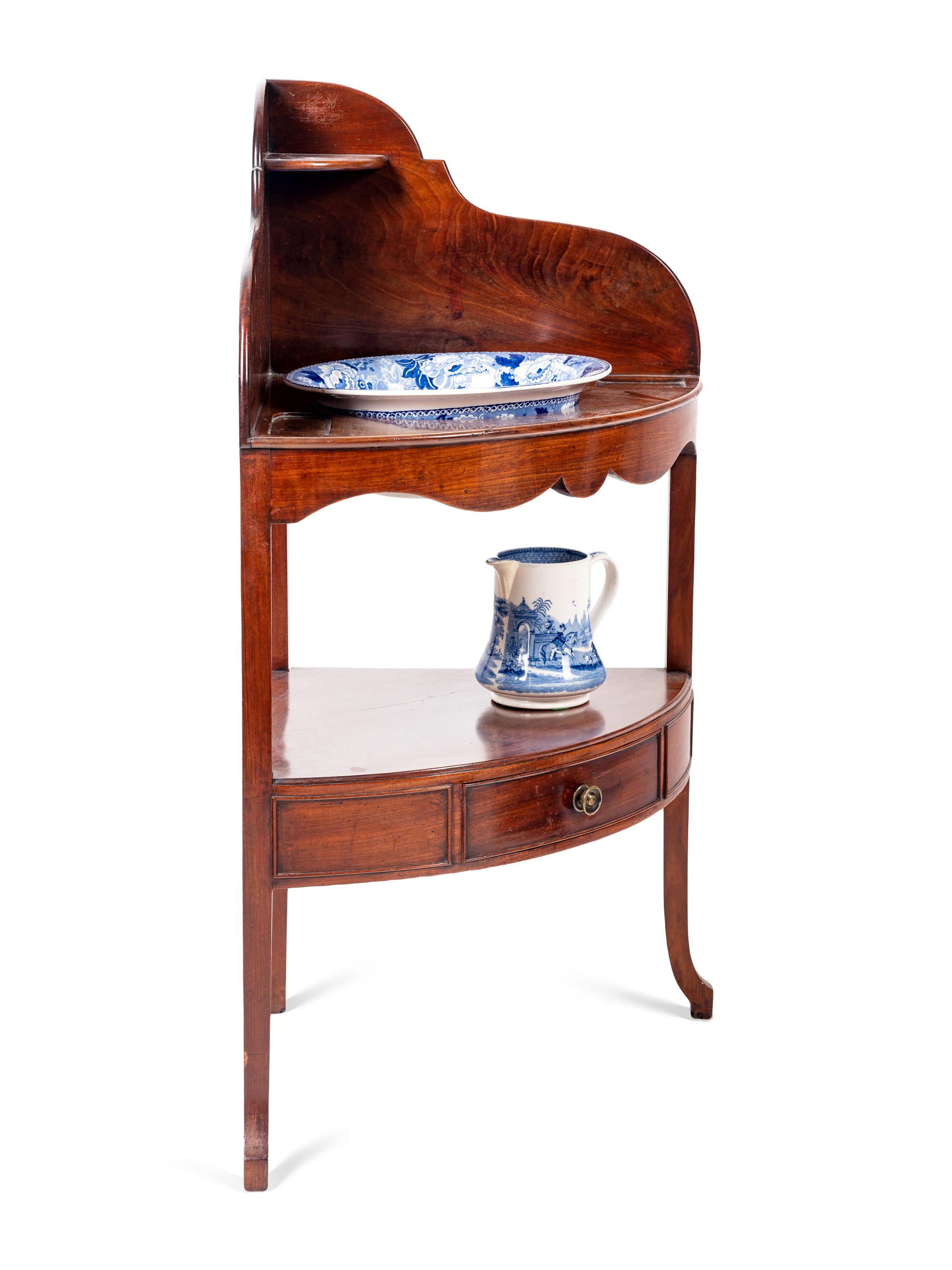 A George III Mahogany Corner Wash Stand with Basin and Pitcher