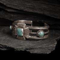 Navajo Silver and Turquoise Cuff Bracelet with Maltese Cross