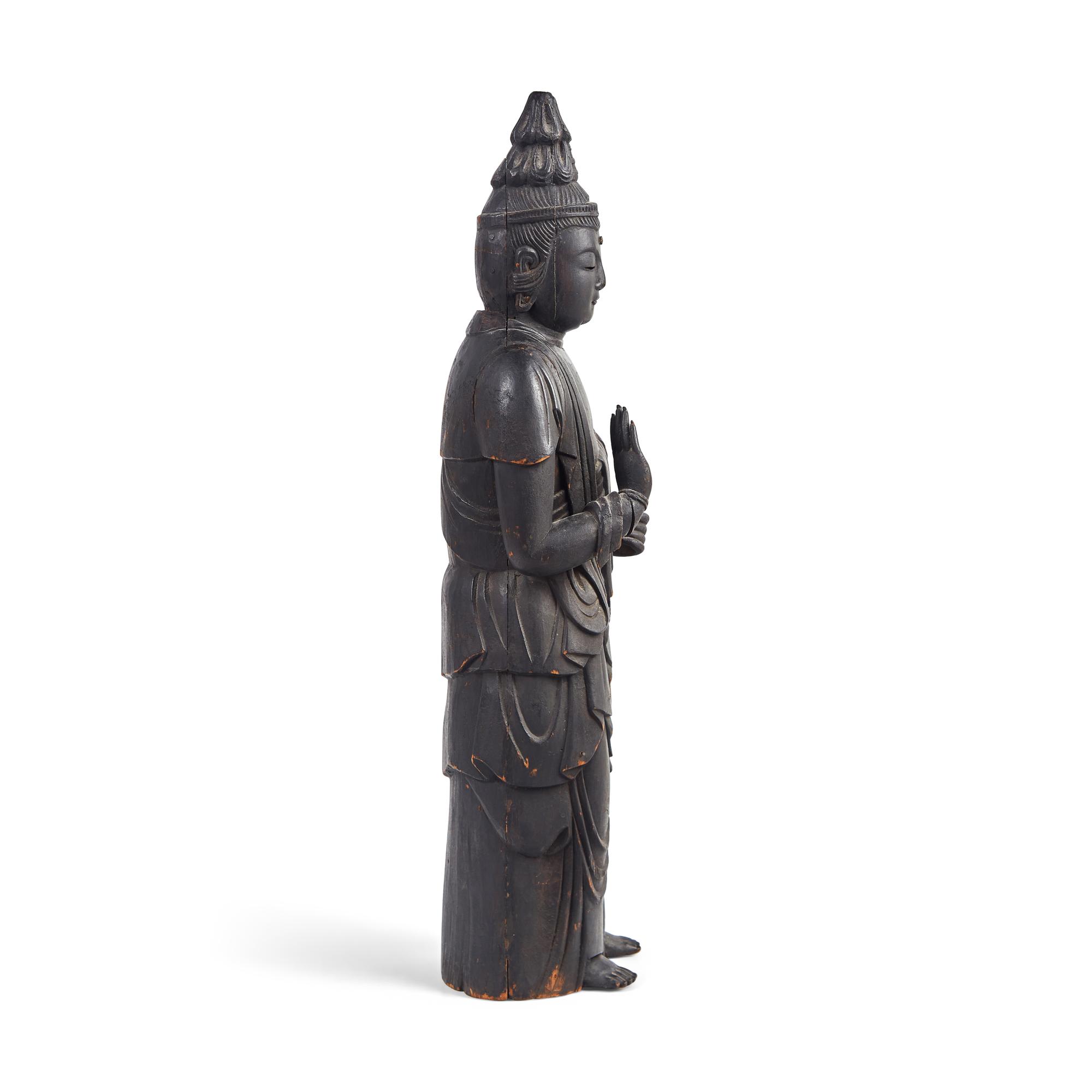 A Large Japanese Carved and Stained Wood Standing Figure of Kannon Bosatsu , Heian Period, 11th/12th Century