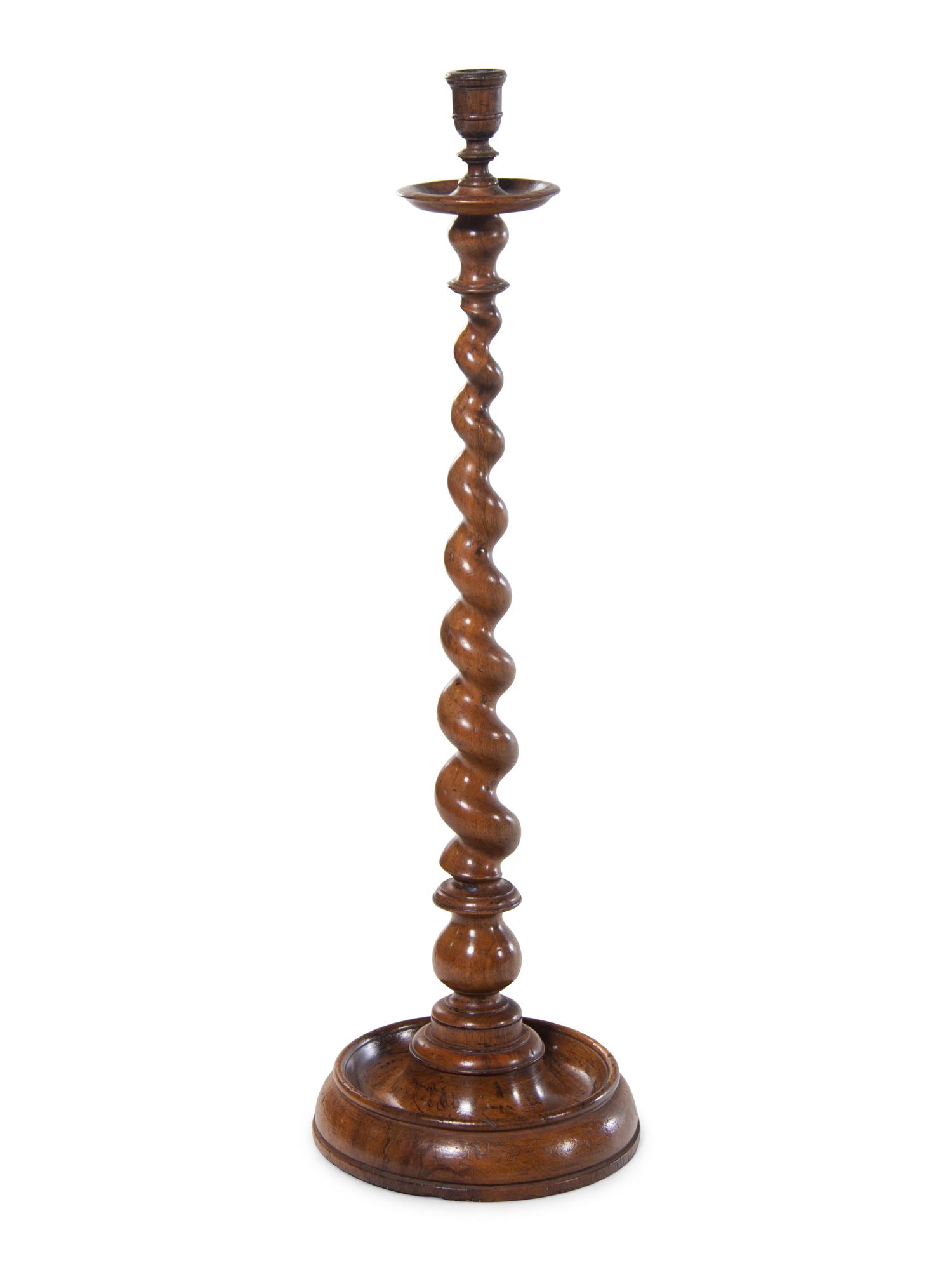 An Oversized English Barley Twist Carved Candlestick