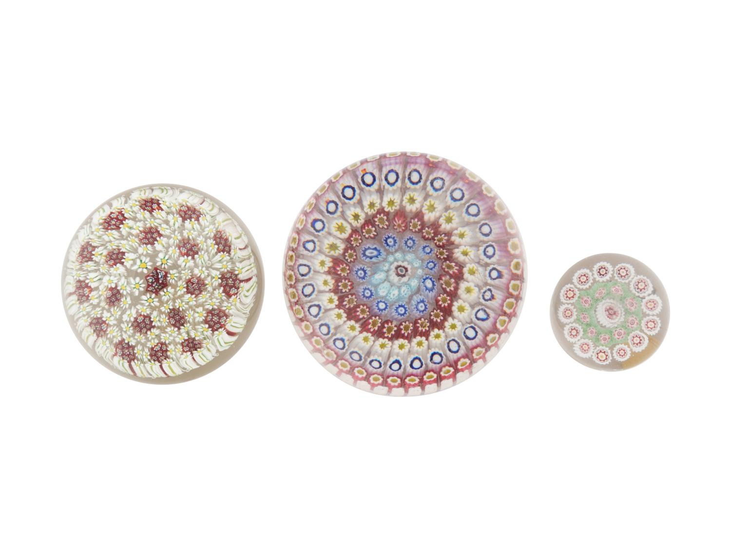 Three Concentric Millefiori Glass Paperweights
