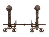 A Pair of Continental Gothic Style Iron Andirons
