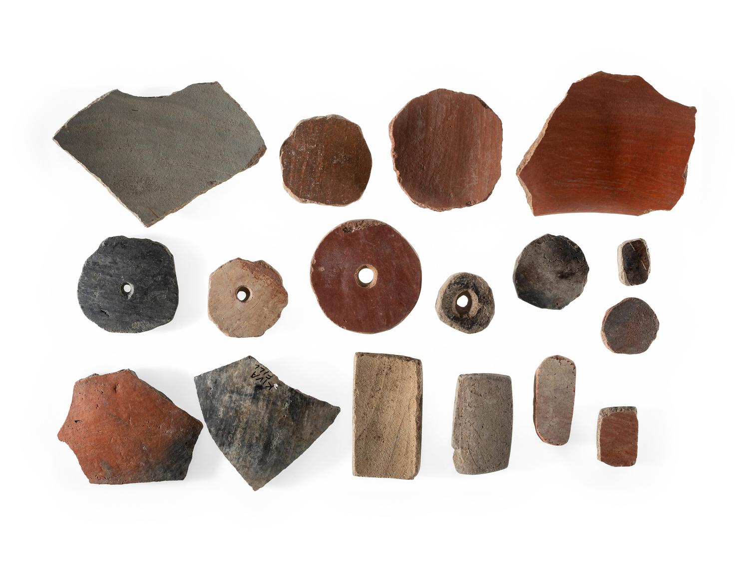San Lazaro Pueblo Mixed Pottery Shards, Game Pieces and Spindle Whorls