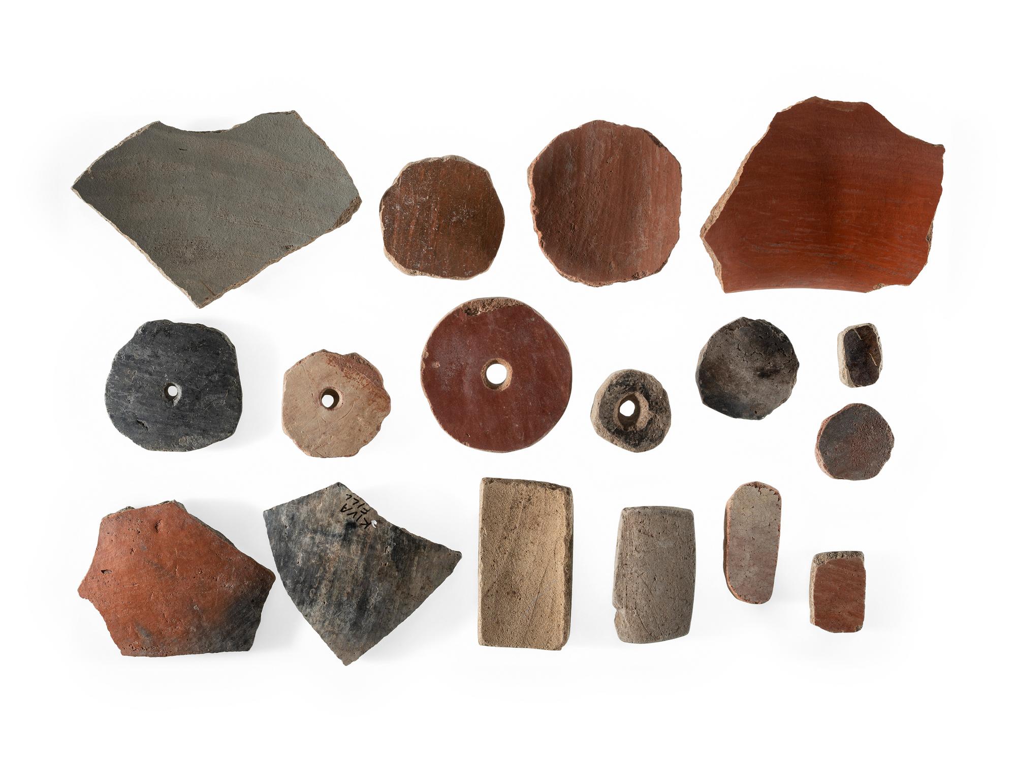 San Lazaro Pueblo Mixed Pottery Shards, Game Pieces and Spindle Whorls