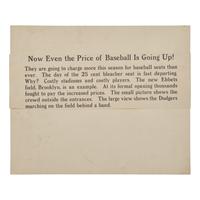 [Baseball] (Brooklyn Dodgers) Now Even the Price of Baseball Is Going Up!