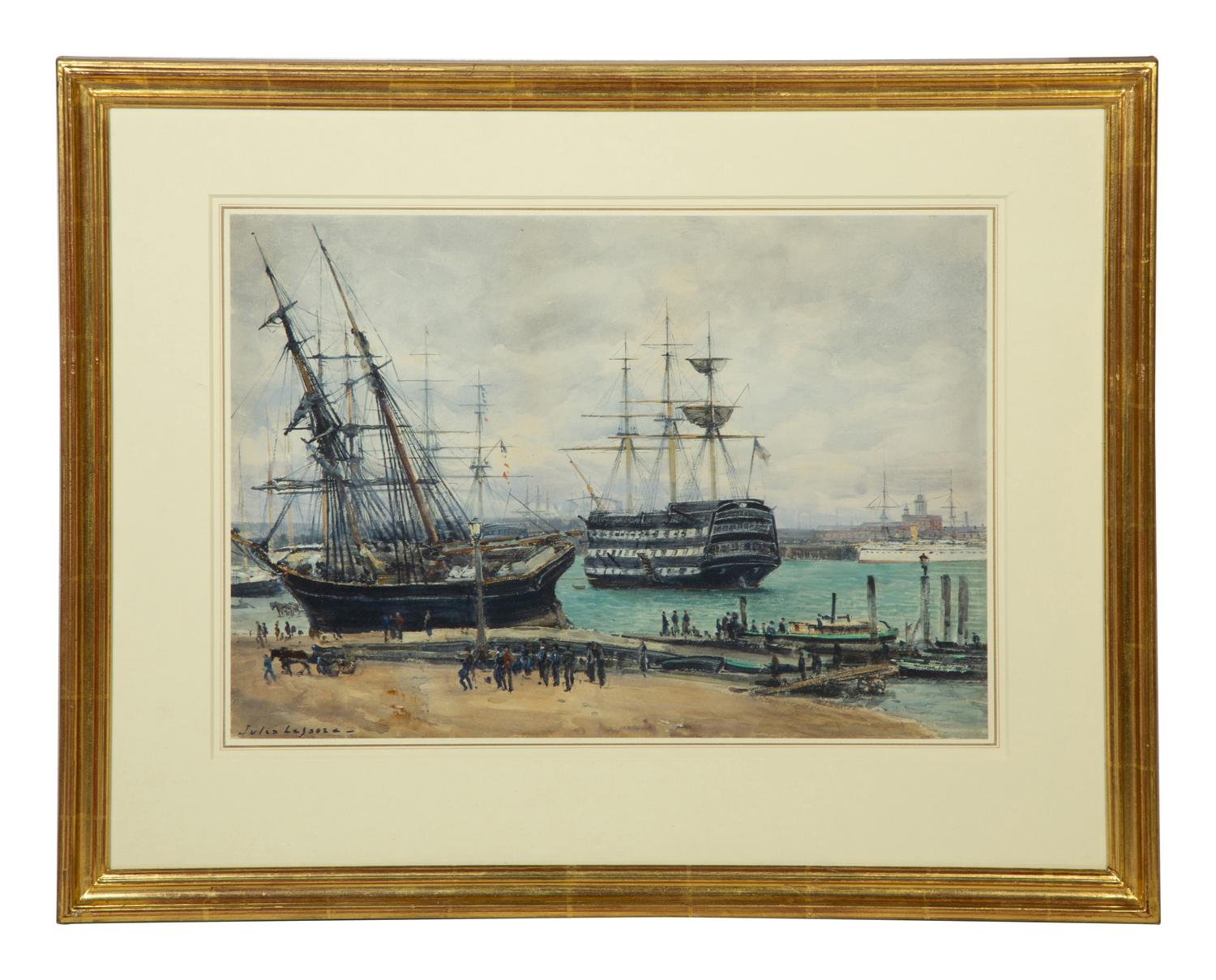 Portsmouth Harbor with HMS Victory at Anchor