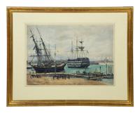 Portsmouth Harbor with HMS Victory at Anchor