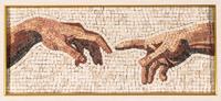 An Italian Mosaic Plaque Depicting a Detail of Creation of Adam After Michelangelo