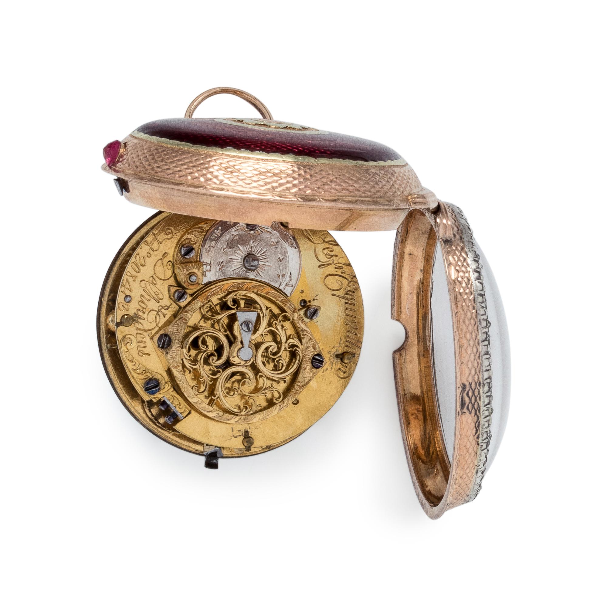 FRÉRES ESQUIVILLON & DES CHOUDENS, PASTE AND ENAMEL OPEN FACE POCKET WATCH