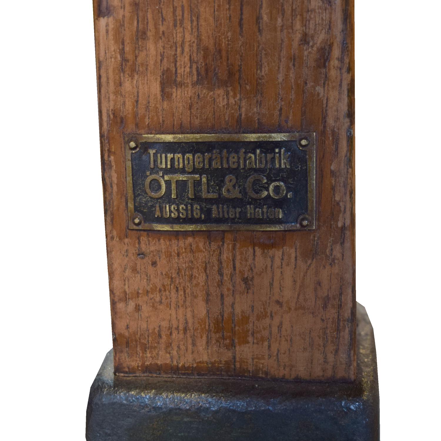 A Wood and Leather Balance Beam 95" W x 28" D x 27.5" H — Czech Republic, Circa 1930