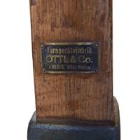 A Wood and Leather Balance Beam 95" W x 28" D x 27.5" H — Czech Republic, Circa 1930