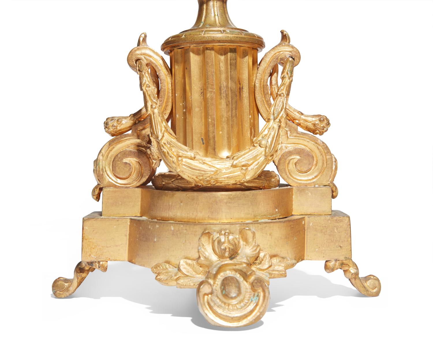A Pair of English Gilt Bronze Candelabra