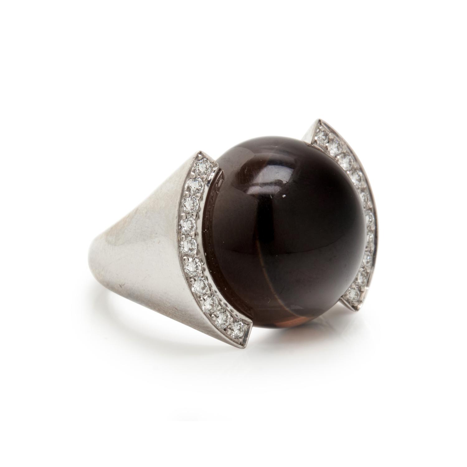 CARTIER, WHITE GOLD, DIAMOND AND SMOKY QUARTZ RING