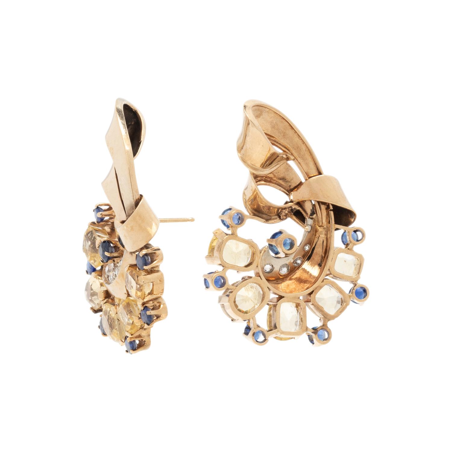 RETRO, SAPPHIRE AND DIAMOND EARRINGS