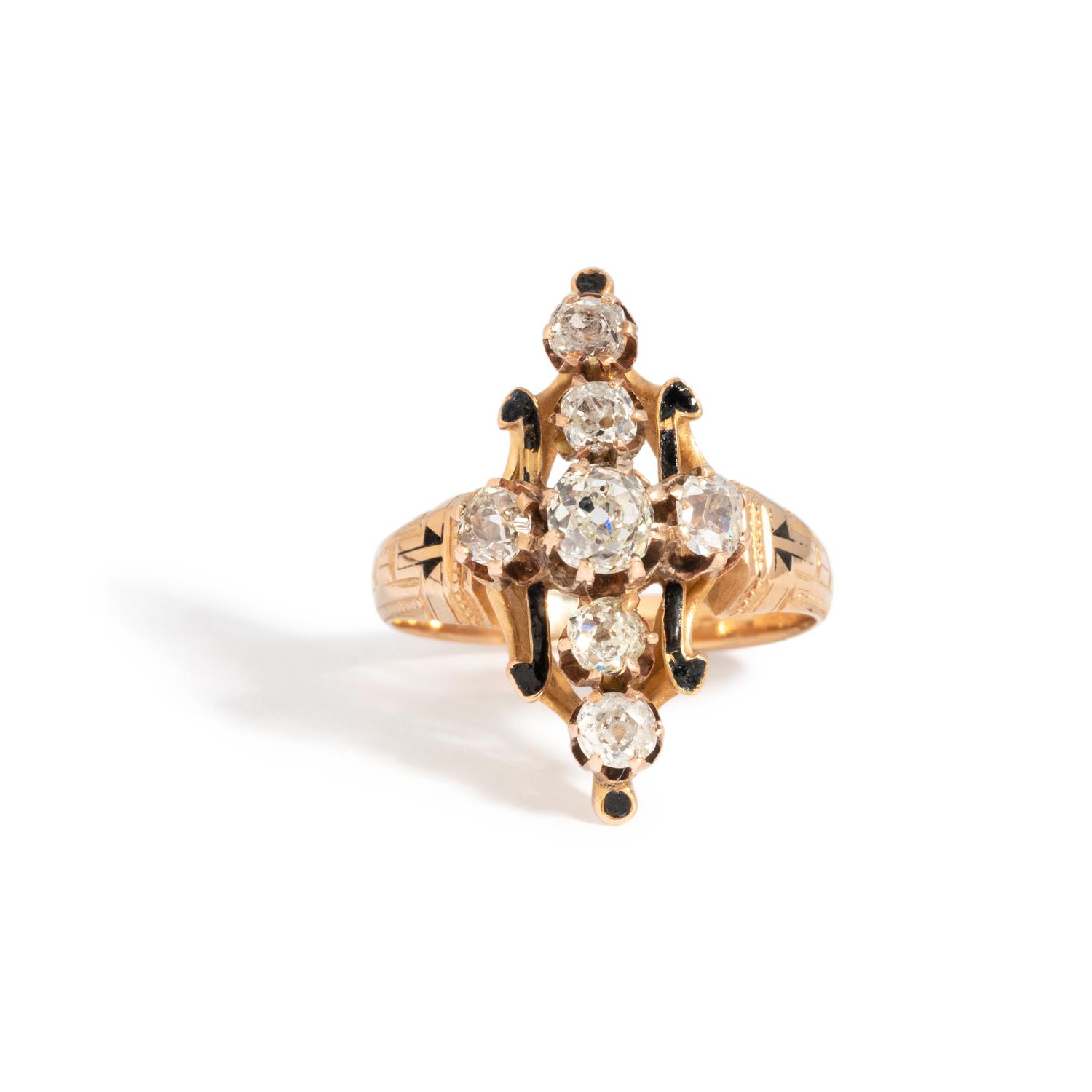 ANTIQUE, DIAMOND AND ENAMEL RING
