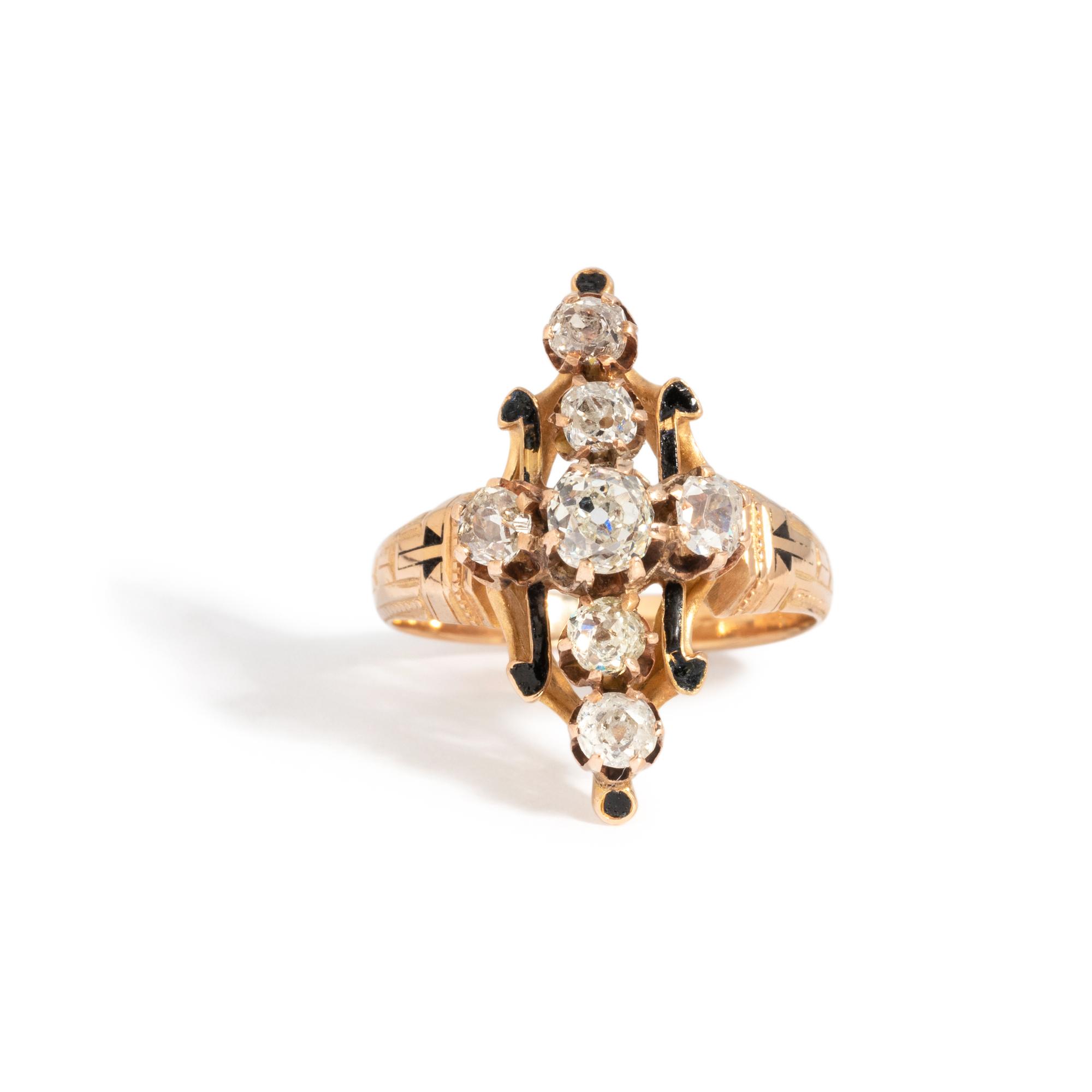 ANTIQUE, DIAMOND AND ENAMEL RING
