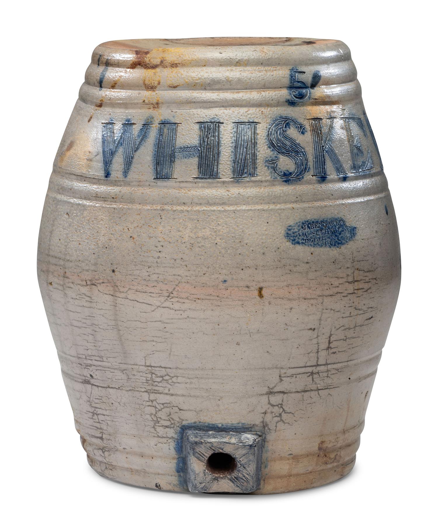 A Bennage & Sutherland Five-Gallon Incised 'Whiskey' Keg