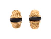 ROBERTO COIN, YELLOW GOLD AND ONYX EARCLIPS