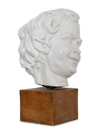 A Large White-Glazed Terracotta Bust on Ceramic Stand