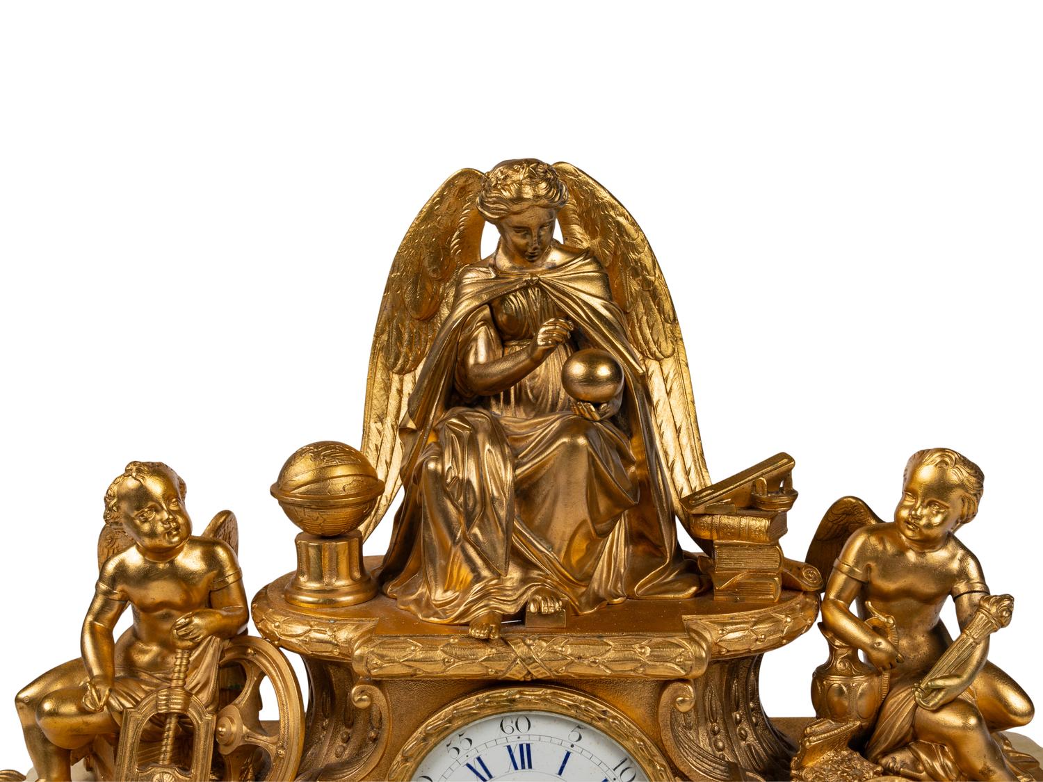 A French Gilt Bronze and Marble Mantel Clock