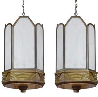 A Pair of Art Deco Bronze Chandeliers 11" W x 11" D x 30.5" H — United States, Circa 1920
