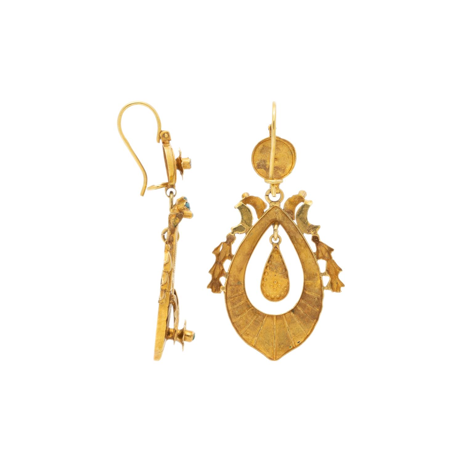 YELLOW GOLD AND TURQUOISE EARRINGS