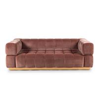 A Custom Tufted Velvet and Brass Sofa