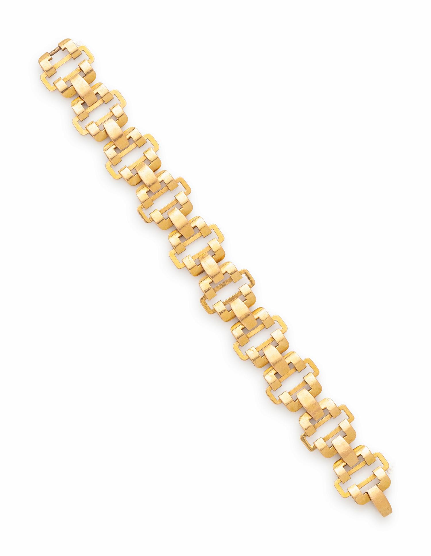 FRENCH, RETRO, BICOLOR GOLD BRACELET