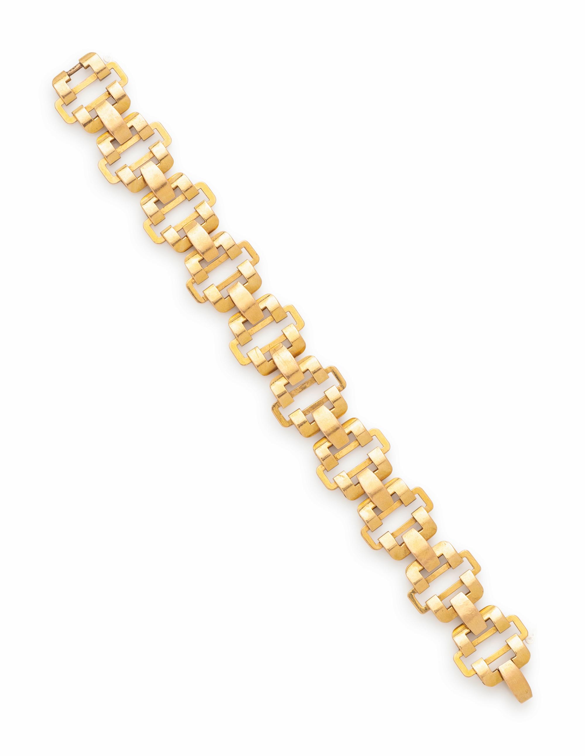 FRENCH, RETRO, BICOLOR GOLD BRACELET